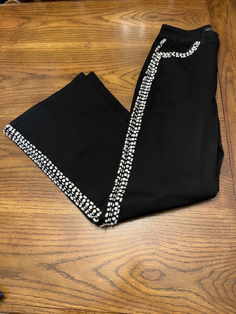 Malibu Embellished Crystal Trim Palazzo Jean, size 8